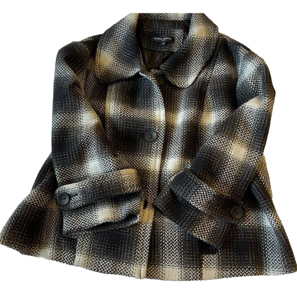 Mario Serrani Houndstooth Plaid‎ Jacket 1X Short Crop Wool Blend Lined Pockets